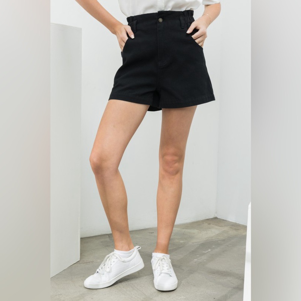 Black Denim Jean Shorts Elastic Waist Women Size Large High Waisted 90s